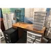 Image 3 : DESK, PEDESTAL, FILE CABINET, PLASTIC STORAGE UNITS AND 2 CHAIRS