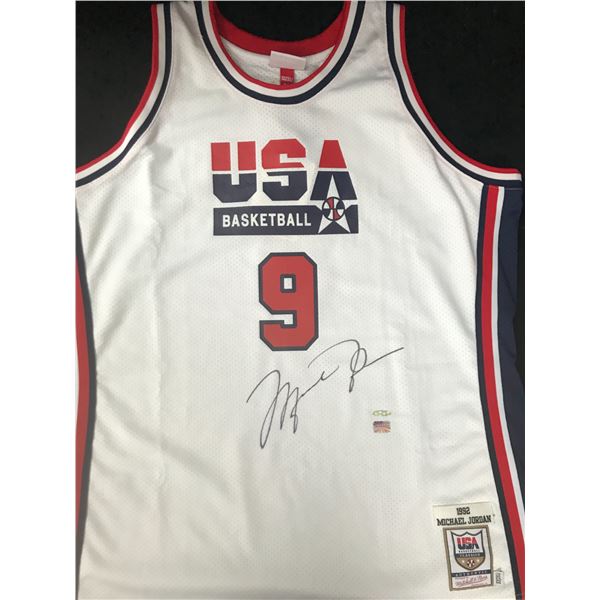 MICHAEL JORDAN SIGNED TEAM USA MITCHELL AND NESS JERSEY (UPPER DECK COA)