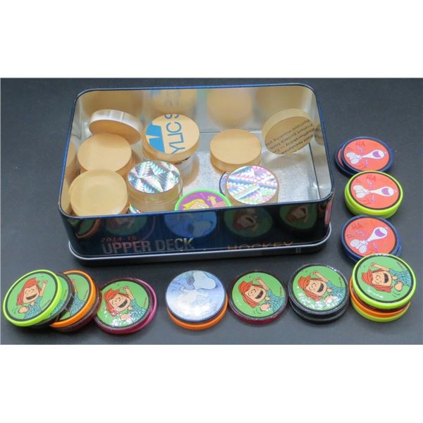 Collection Of Charlie Brown Pogs & Blank Make Your Own Pogs