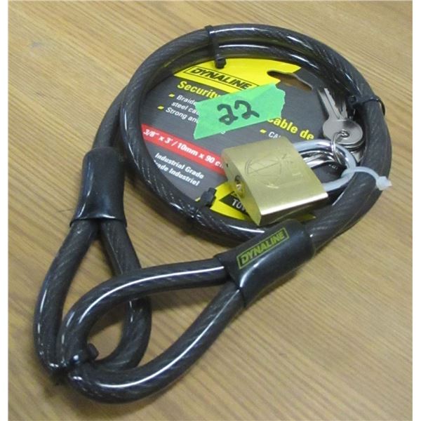 NEW:  3/8" X 3' SECURITY CABLE C/W LOCK & KEYS