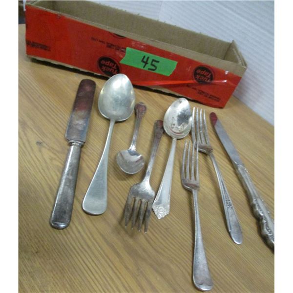 BOX C/W ASSORTED SILVERWARE
