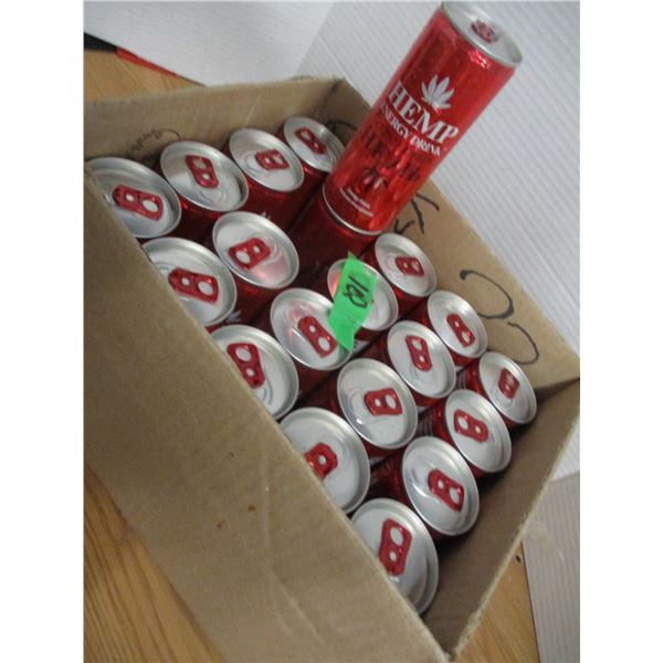 SHELF PULLS (AS IS);  RASPBERRY HEMP ENERGY DRINK (20 CANS) - BOX