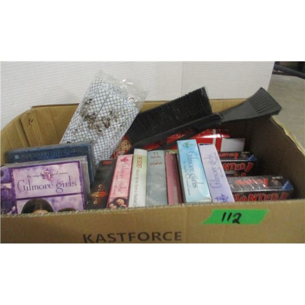 FREIGHT DAMAGE (AS IS);  BOX C/W WINDOW BRUSH, TAPES, MOP HEAD, ETC