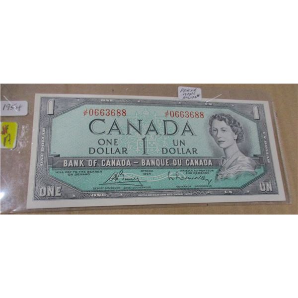 1954 UNCIRCULATED BANK OF CANADA POKER HAND SERIAL NUMBER $1 BILL