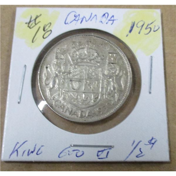 1950 CANADA KING GEORGE VI SILVER HALF DOLLAR