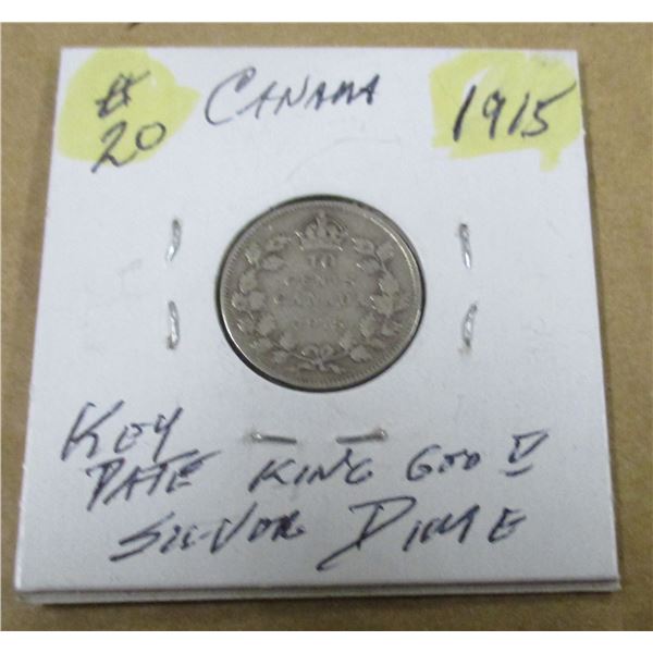 1915 CANADA KING GEORGE V KEY DATE SILVER DIME