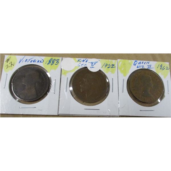 1883 VICTORIAN, 1922 KGV & 1962 QEII LARGE PENNIES