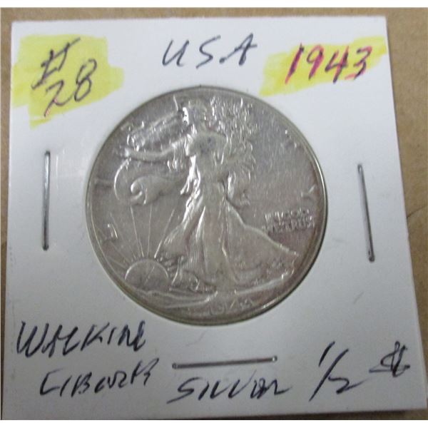 1943 USA WALKING LIBERTY SILVER HALF DOLLAR