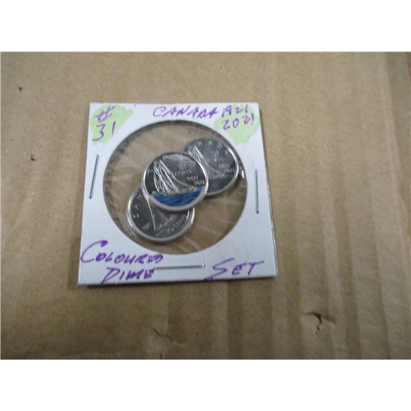 1921 - 2021 MINT COLORED CANADA DIME SET