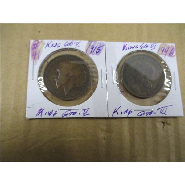 1915 KGV & 1946 KGVI LARGE PENNY TOKENS