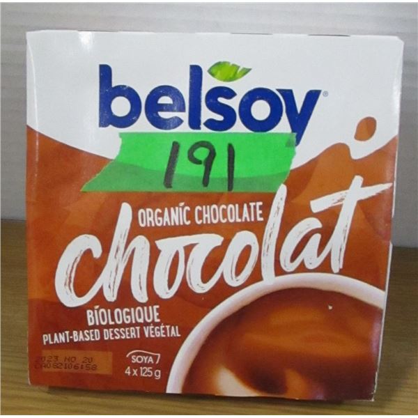 SHELF PULLS (AS IS);  BELSOY CHOCOLATE PUDDING (4)