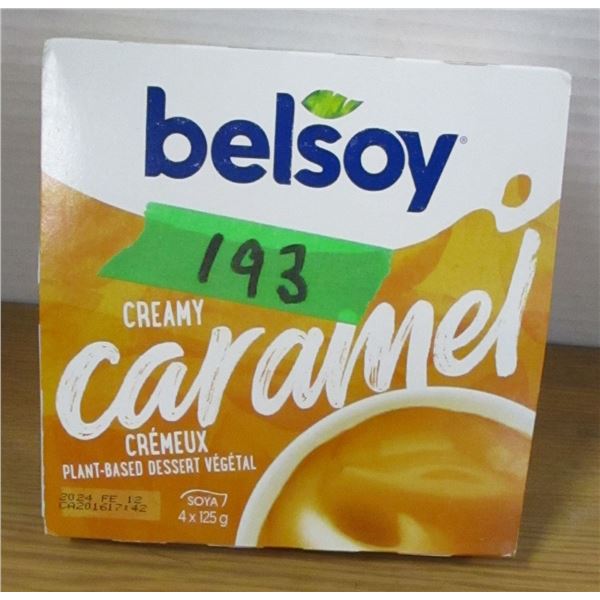 SHELF PULLS (AS IS):  BELSOY CARAMEL PUDDING (4)