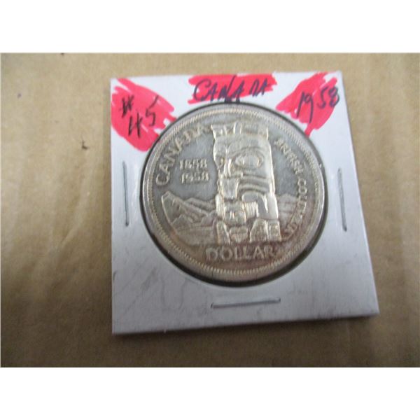 1958 BC TOTEM POLE CANADA SILVER DOLLAR