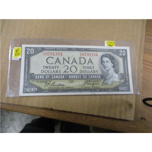 1954 DEVILS FACE LEGAL TENDER BANK OF CANADA $20 BILL