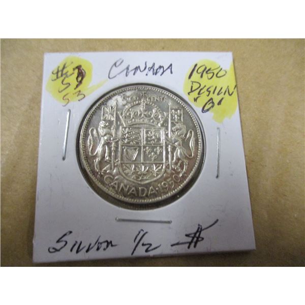 1950 (DESIGN "0") CANADA SILVER HALF DOLLAR