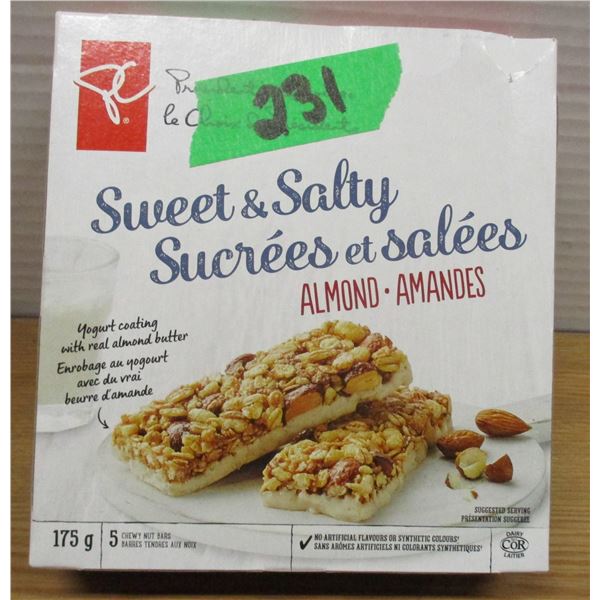 SHELF PULLS 9AS IS):  SWEET & SALTY BARS (5) - BOX