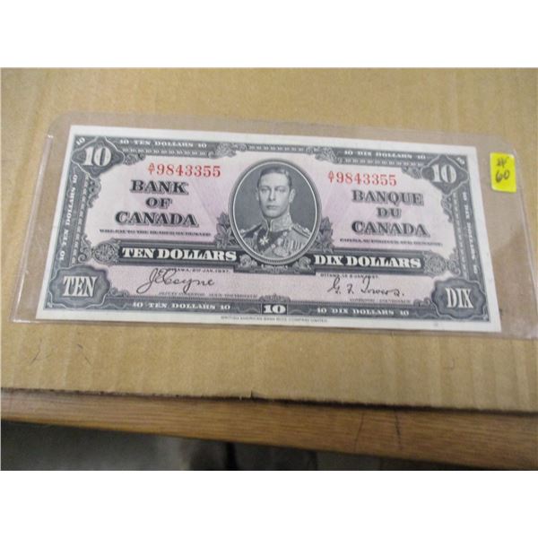 1937 BANK OF CANADA LEGAL TENDER KING GEORGE VI $10 BILL