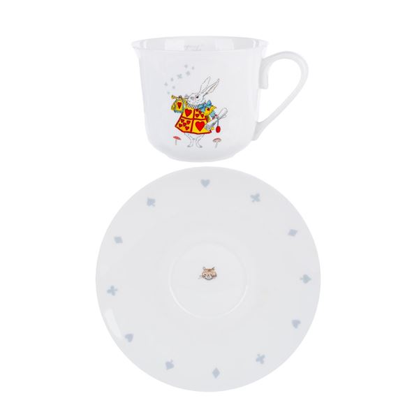 An Alice in Wonderland Teacup and Saucer.