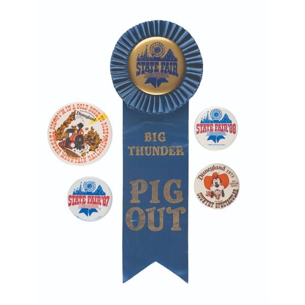 A Disneyland State Fair Award Ribbon and Buttons.