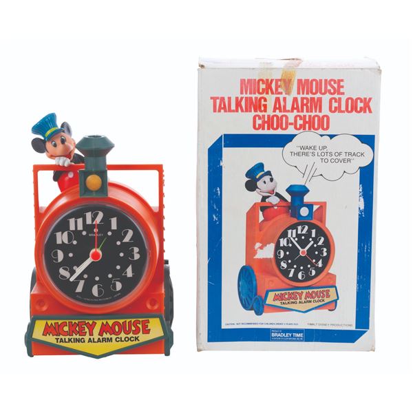 A Mickey Mouse Train Alarm Clock with Original Box.