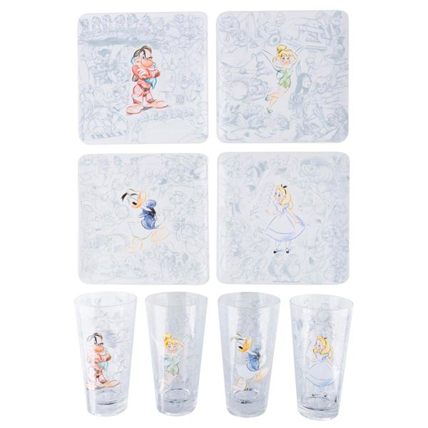 A Set of Disney Studio Collection Plates and Glasses.