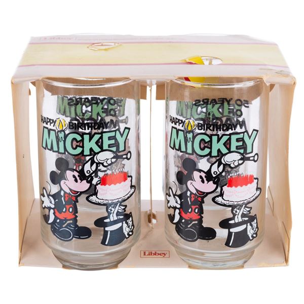 A Set of Mickey 50th Birthday Glasses by Libbey.