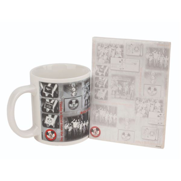 A Mickey Mouse Club Mug and Notepad.