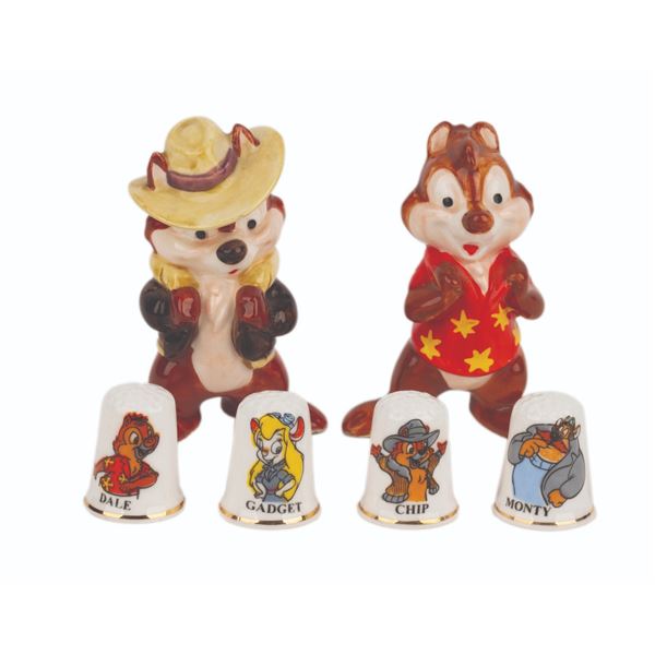 A Pair of Chip N Dale Figurines and Thimble Set.