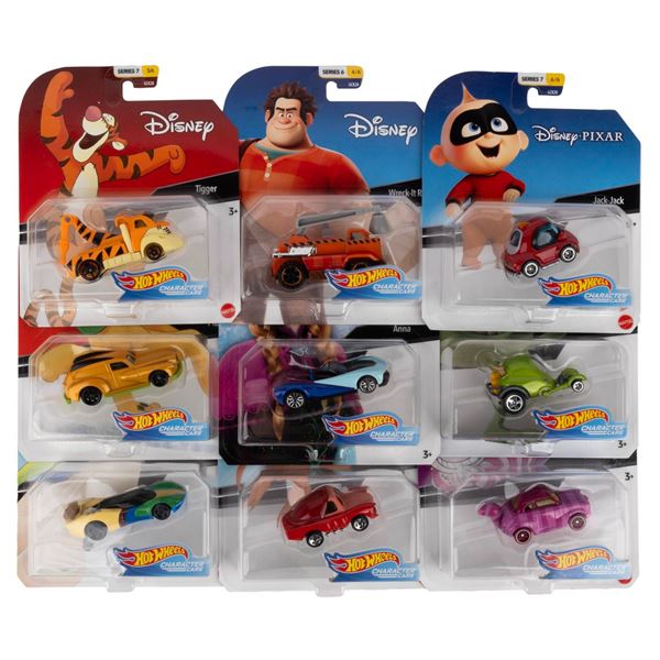 A Collection of Hot Wheels Disney Character Cars.