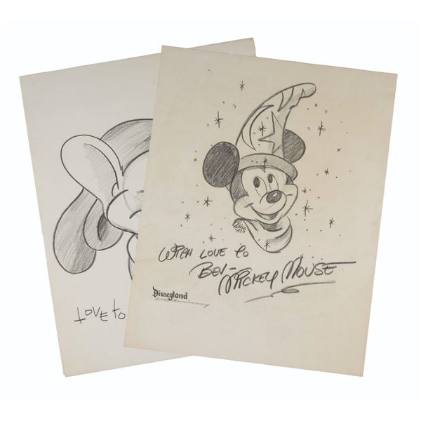 A Pair of Sorcerer Mickey and Dopey Drawings.