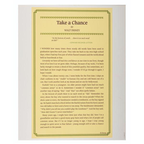 A Walt Disney Imagineering "Take a Chance" Poster.