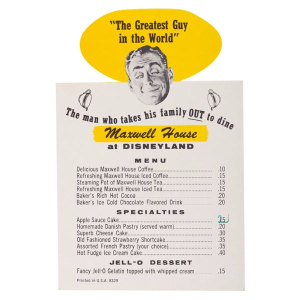 A Maxwell House at Disneyland Menu.