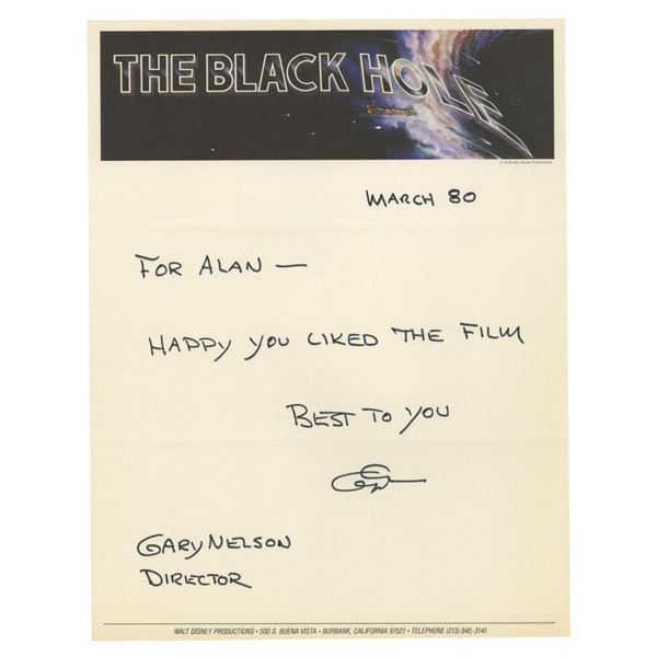  The Black Hole  Letterhead Signed by Gary Nelson.