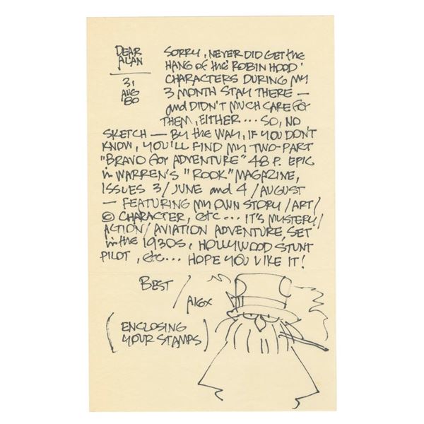 An Alex Toth Letter with Self-Portrait.