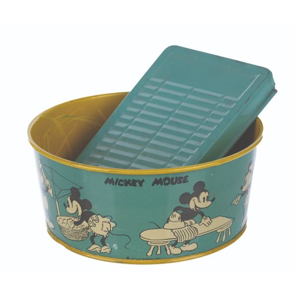 A Mickey Mouse Tin Litho Wash Bucket And Washboard.