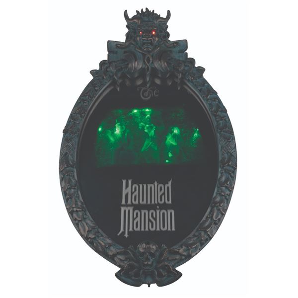 A Haunted Mansion Gate Plaque Light Up Mirror.