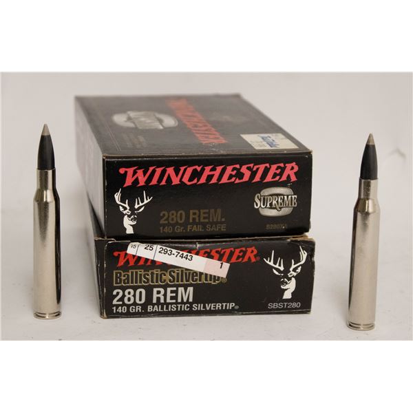 2 BOXES OF WINCHESTER SUPREME 280 REM CARTRIDGES