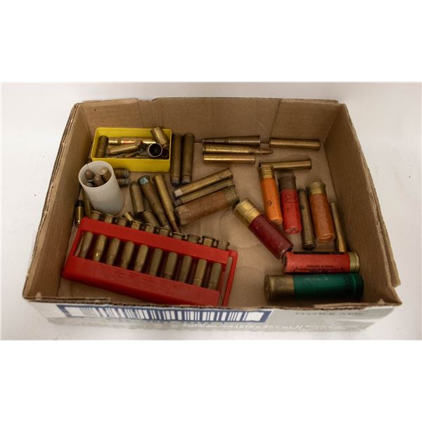 FLAT OF ASSORTED LIVE ROUNDS & CASINGS