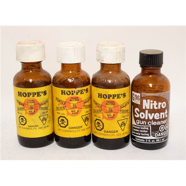 4 PARTIAL BOTTLES OF NITRO POWDER SOLVENT