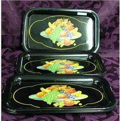Six Painted Metal Trays With Fruit Motif