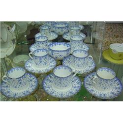 Six Signed And Numbered Blue And White Mocha Cups With Saucers And Open Sugar By Copelands (extra Sa