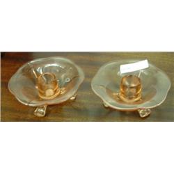 Pair Of Pink Depression Footed Candleholders