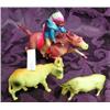 Image 1 : Three Celluloid Toys - Indian Warrior On Horse, Cow And Donkey