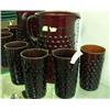Image 1 : Ruby Hobnail Water Pitcher And 4 Glasses