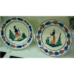 Pair Of 9 1/4 Inch Quimper Plates, Signed H B Quimper F.176 D. 201 H S & H G - Peasant Man And Woman