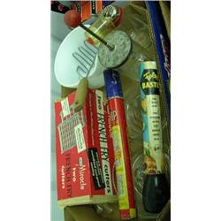 Lot Of Vintage Kitchenware - 2 Reamers, Milk Glass Batter Bowl, Nut Chopper, Etc.