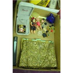 Lot Of Misc. Collectibles - Mini Perfume Bottles, 2 Celluloid Dolls, Gold Purse, Etc.