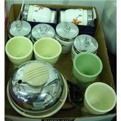 Lot Of Six Royal Worcester Egg Coddlers And Ceramic Egg Cooker With 4 Egg Cups By Hankscraft