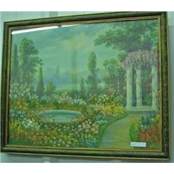 Framed Fox Print, Pond In Garden And Columns, 16 X 20