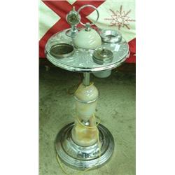 Chrome And Marble Lighted Smoke Stand
